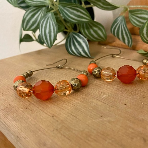 Beautiful Boho Orange & Bronze Dangle Statement Earrings - Picture 2 of 3